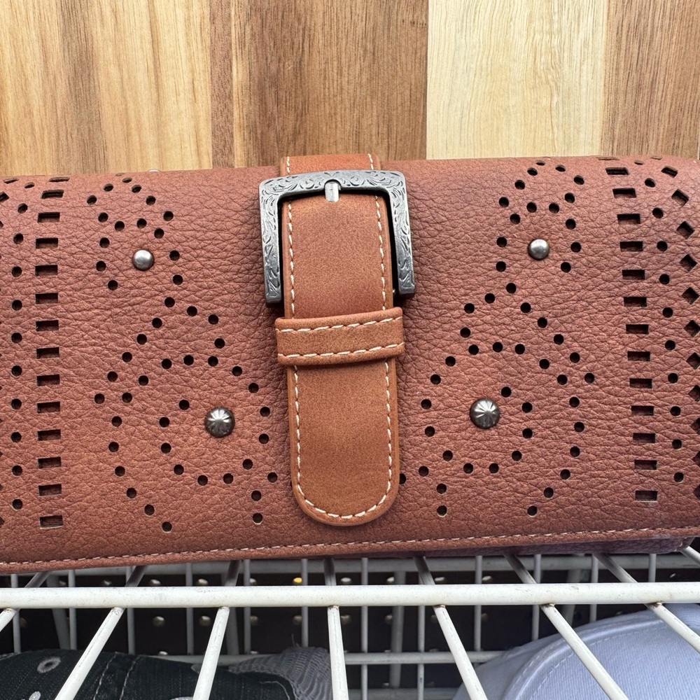 Montana West Brown Leather Wallet with Perforated Design